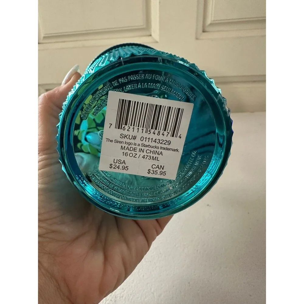NWT Starbucks Summer 2023 Teal Blue Chrome Studded Cold Cup 16oz Grande Tumbler